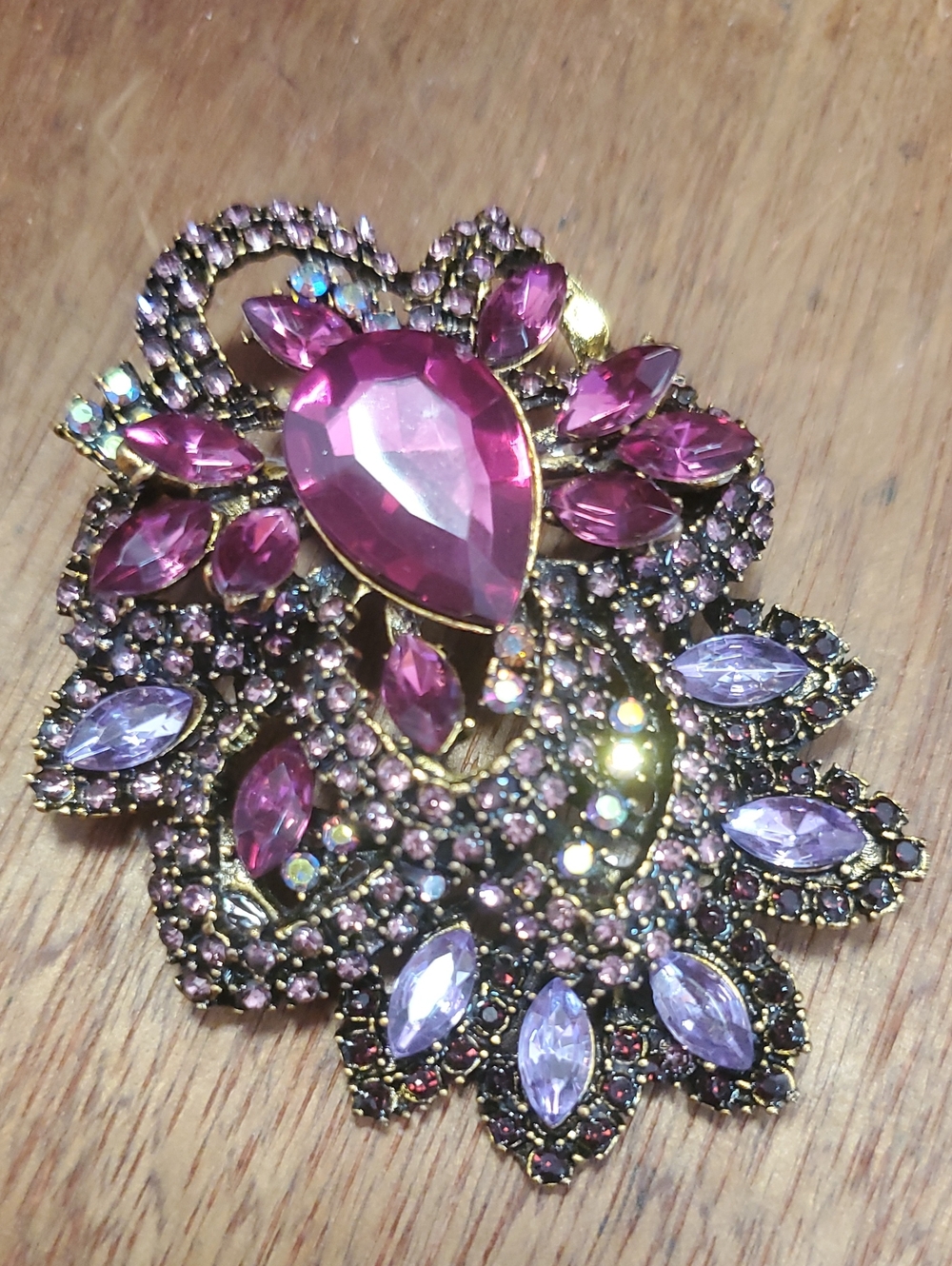 Pink and Lavender Crystal Floral Brooch D